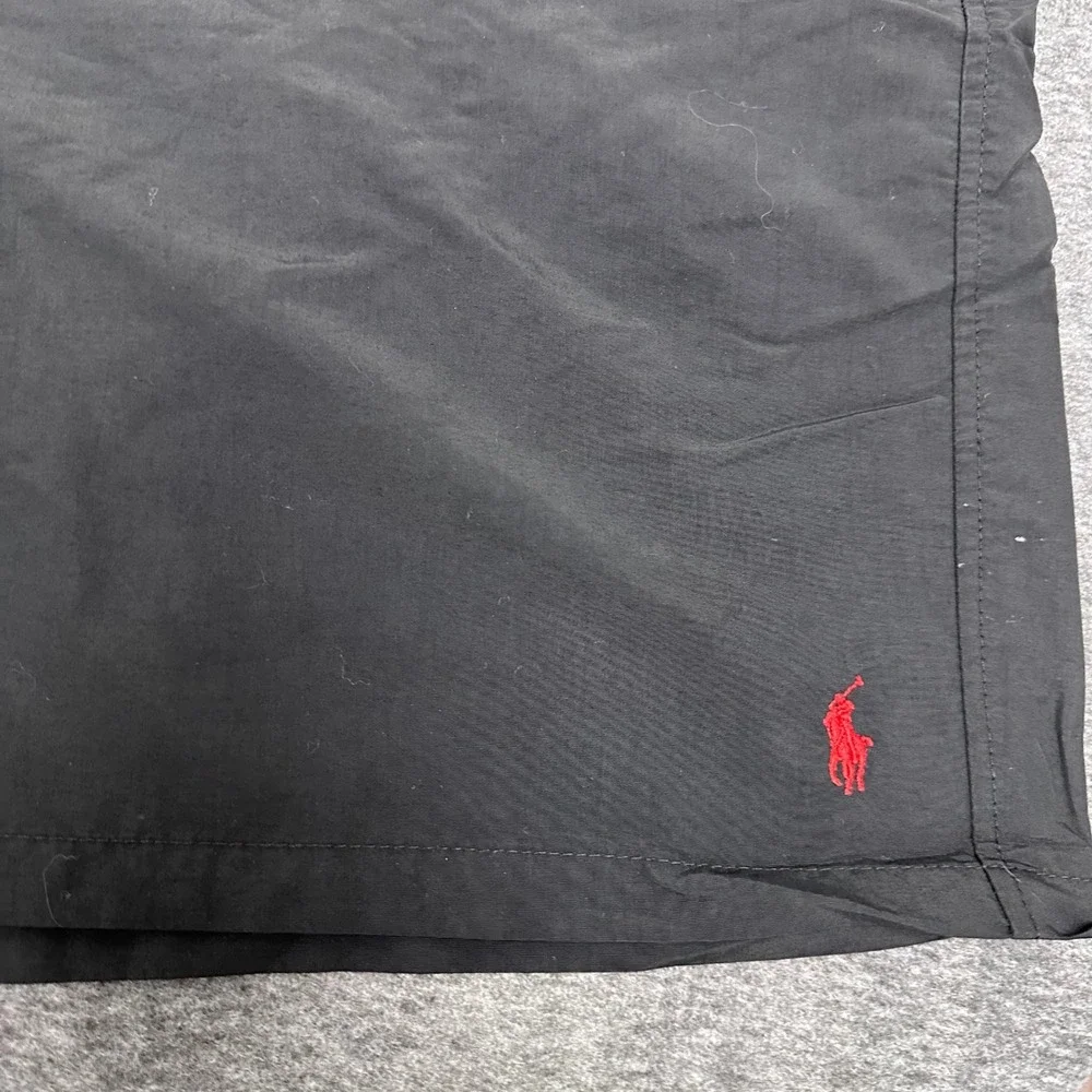 Polo Ralph Lauren Black Swim‎ Trunks Elastic Red Waist Red Pony Logo 2XB